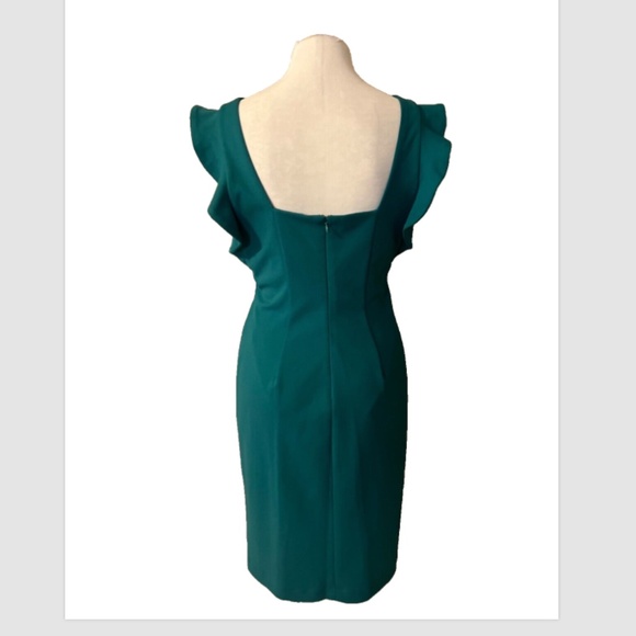 Calvin Klein Dress 10 Green Scuba Flutter Sleeve Stretch Career Church - Picture 2 of 11